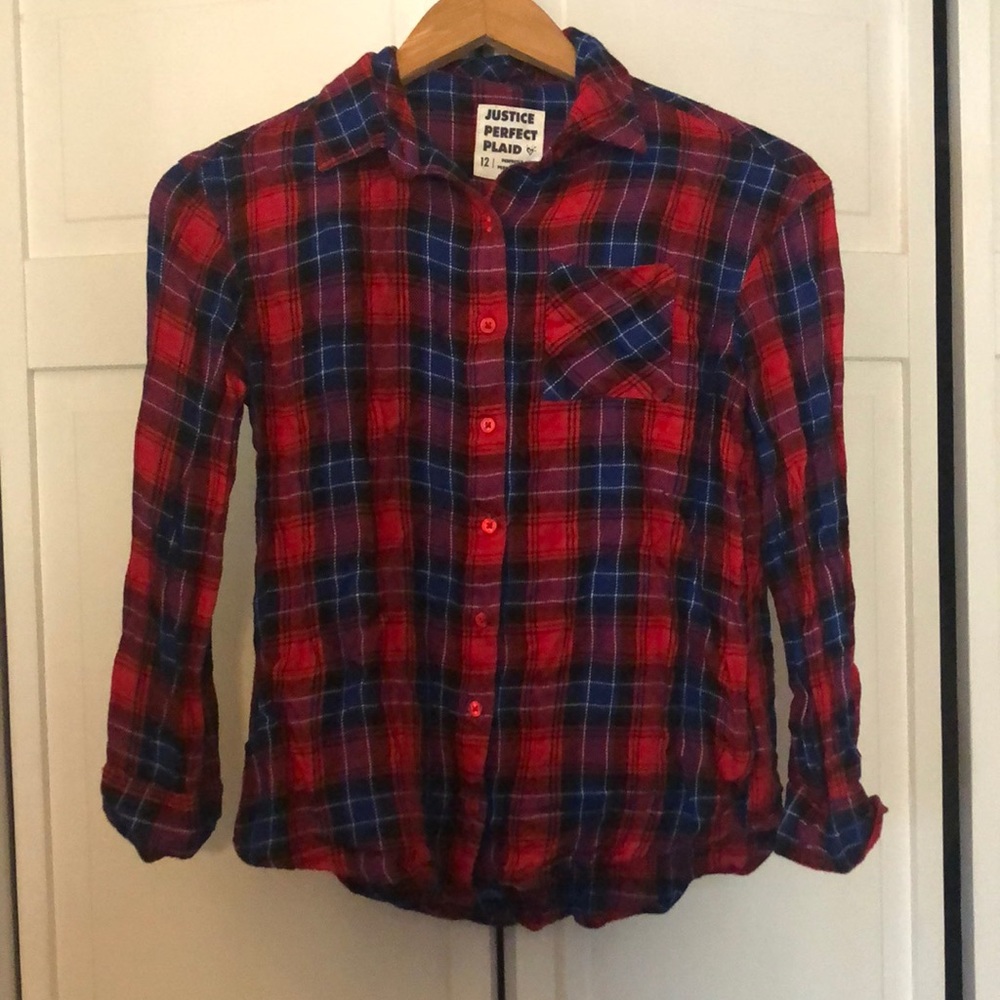 Justice Plaid Long Sleeve Shirt - Size 12